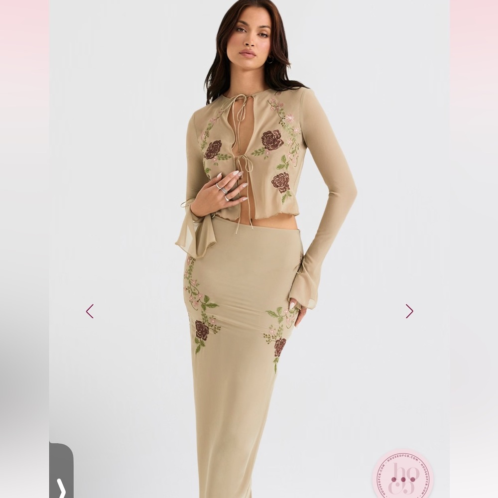 House of CB Beige Floral Skirt Set